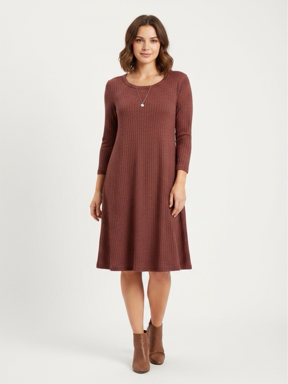 Pinc lightweight rust Sweater Dress Size LG Jrs round Neck long sleeve spandex